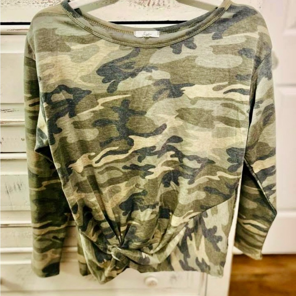 Camouflage Knot Front Women's Top